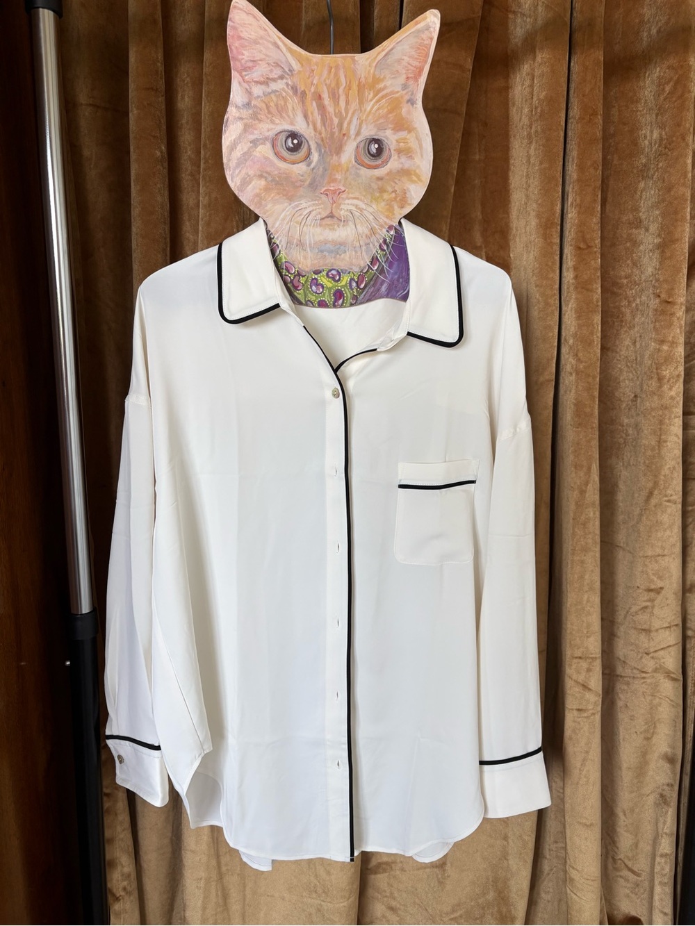 Negative Underwear Supreme White Button-Down Shirt with Black Piping